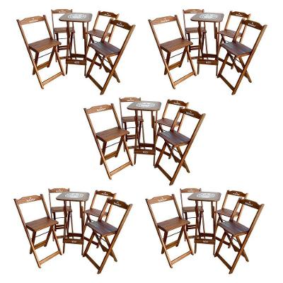 Kit 5 Conjuntos Bistrô Mesa Com 4 Banquetas Dobráveis De Madeira Personalizada Hei Imbuia Marrom