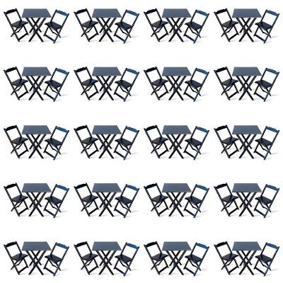 Kit De 20 Conjuntos De Mesa Dobrável 60x60 Com 2 Cadeiras Preto - Cor: Preto