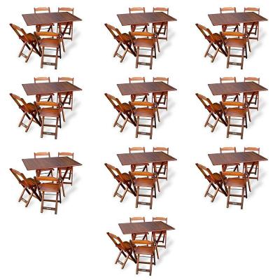 Kit De 10 Conjuntos De Mesa Dobrável 70x110 Com 4 Cadeiras Imbuia - Cor: Marrom