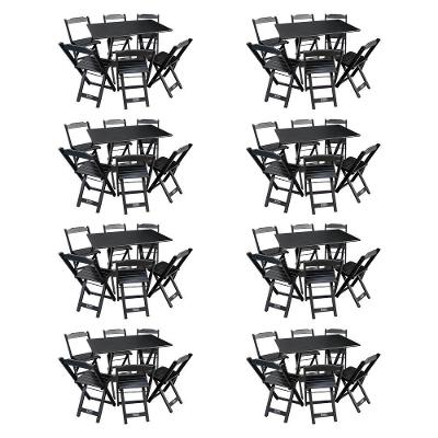Kit 8 Conjuntos De Mesa Dobráveis De Madeira 70x110cm Com 6 Cadeiras Preta - Cor: Preto