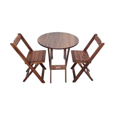 Mesa Dobrável De Madeira Redonda 70cm Com 2 Cadeiras Imbuia - Cor: Marrom