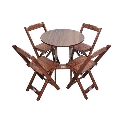Mesa Dobrável De Madeira Redonda 70cm Com 4 Cadeiras Imbuia - Cor: Marrom