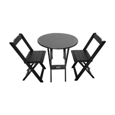 Mesa Dobrável De Madeira Redonda 70cm Com 2 Cadeiras Preta - Cor: Preto