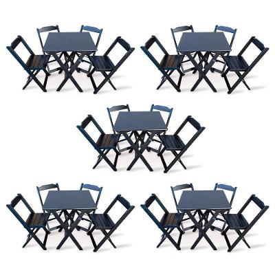 Kit De 5 Conjuntos De Mesa Dobrável 60x60 Com 4 Cadeiras Preto - Cor: Preto