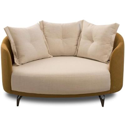 Chaise Redondo Living Orgânico Sala Estar Fixo Roy T03 Linho Cru Veludo Terracota Lyam Decor
