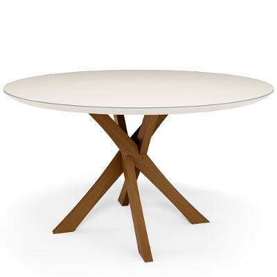 Mesa De Jantar 4 Lugares Tampo De Vidro Redonda Cora 120 Cm M04 Off White - Lyam