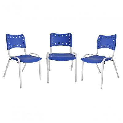 Kit 3 Cadeiras Iso para Escola Escritório Comércio Azul Base Branca