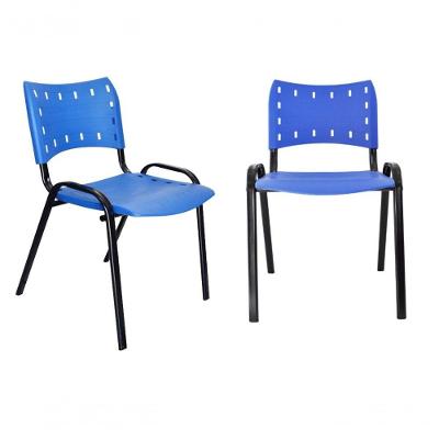 Kit 2 Cadeiras Iso para Escola Escritório Comércio Azul Base Preta