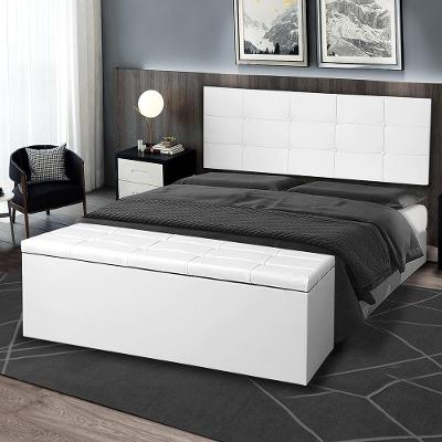 Kit Cabeceira Painel E Calçadeira Baú Queen 1,60m Roma Material Sintético Branco Sky Mobile