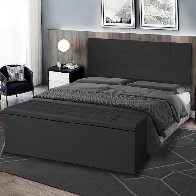 Kit Cabeceira Painel E Calçadeira Baú Casal 1,40m Roma Material Sintético Preto Sky Mobile