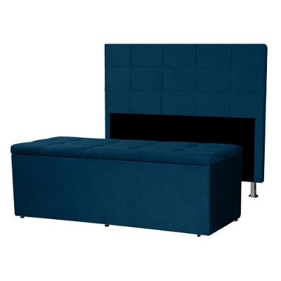 Kit Cabeceira E Calçadeira Baú King 1,95m Roma Suede Azul Marinho Sky Mobile