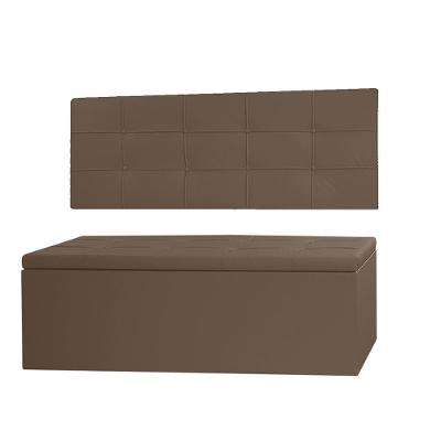Kit Cabeceira Painel E Calçadeira Baú Solteiro 0,90m Roma Material Sintético Marrom Sky Mobile