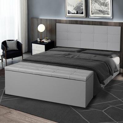 Kit Cabeceira Painel E Calçadeira Baú Solteiro 0,90m Roma Material Sintético Cinza Sky Mobile