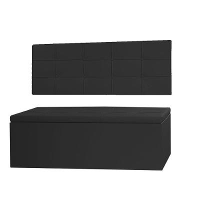 Kit Cabeceira Painel E Calçadeira Baú Solteiro 0,90m Roma Material Sintético Preto Sky Mobile