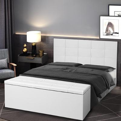 Kit Cabeceira E Calçadeira Baú Casal 1,40m Roma Material Sintético Branco Sky Mobile