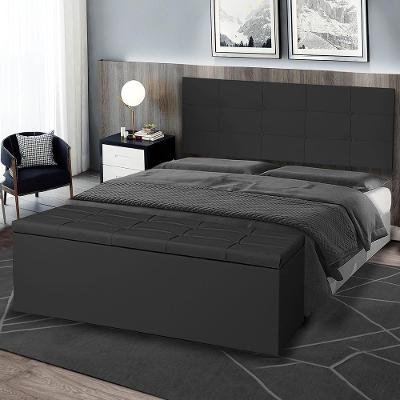 Kit Cabeceira Painel E Calçadeira Baú Solteiro 0,90m Roma Suede Preto Sky Mobile
