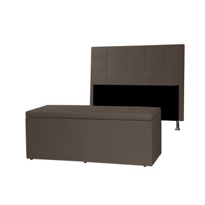 Kit Cabeceira E Calçadeira Baú Casal 1,40m Roma Material Sintético Marrom Sky Mobile