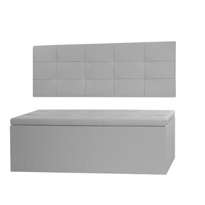 Kit Cabeceira Painel E Calçadeira Baú King 1,95m Roma Material Sintético Cinza Sky Mobile