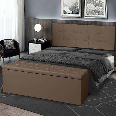 Kit Cabeceira Painel E Calçadeira Baú Solteiro 0,90m Roma Suede Marrom Sky Mobile