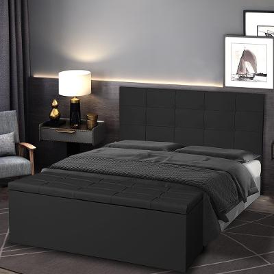 Kit Cabeceira E Calçadeira Baú Casal 1,40m Roma Suede Preto Sky Mobile