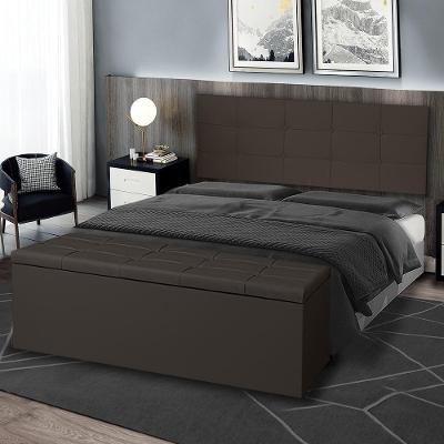 Kit Cabeceira Painel E Calçadeira Baú Queen 1,60m Roma Material Sintético Marrom Sky Mobile