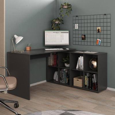 Escrivaninha Em L Mesa Office 8 Nichos Nero Ii Preto