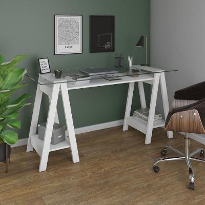 Escrivaninha Mesa De Vidro 8mm Cristal Branco