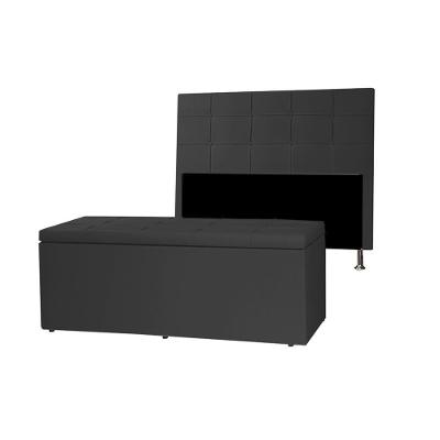 Kit Cabeceira E Calçadeira Baú Queen 1,60m Roma Material Sintético Preto Sky Mobile