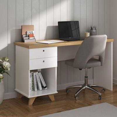 Escrivaninha De Estudos Mesa Office Com Gavetas Sky Olmo-branco