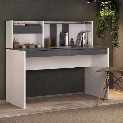 Escrivaninha France Mesa Office Com Gavetas Prateleiras E Nichos Grafito-branco