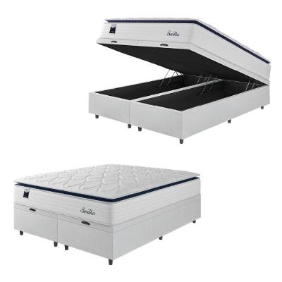Cama Box Baú Casal Queen Colchão Molas Ensacadas Com Pillow Sevilha 158x198x74cm Branco/cinza Hellen