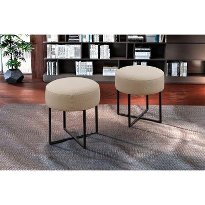 Conjunto 2 Puff Otávio Luxo Base Preta Castellar Móbile Bege