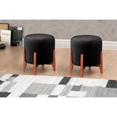 Conjunto 2 Puffs Thor Luxo Madeira Maciça Castellar Móbile Preto