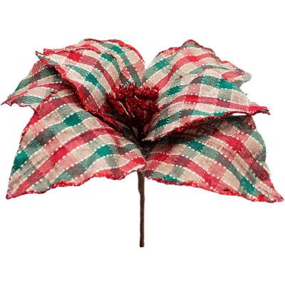 Kit 4 Flores Artificiais Xadrez Gliter Artesanal Natal 30cm