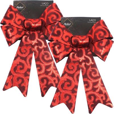 Kit 8 Laço Vermelho Em Camurça Enfeite Brilhante Natal 32cm