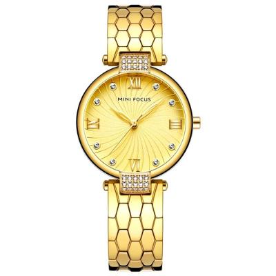 Relógio De Quartzo Feminino Strass Embutidos Em Aço Inoxidável Impermeavel Dourado