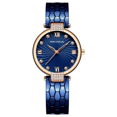 Relógio De Quartzo Feminino Strass Embutidos Em Aço Inoxidável Impermeavel Azul