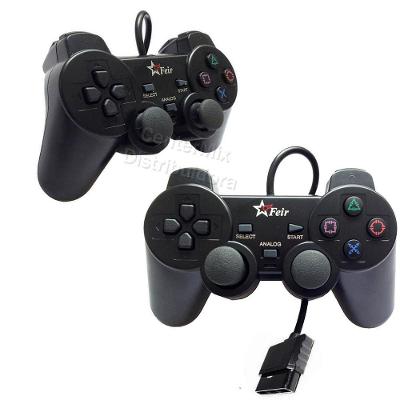 Kit 2 Controle Joystick Game PS1 PS2 Play 2 Com Fio Vibração