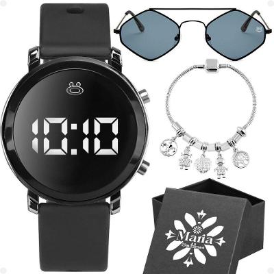 Relogio Feminino Led + Caixa + Oculos Sol Proteçao Uv Pandora Qualidade Premium Original Preto Moda