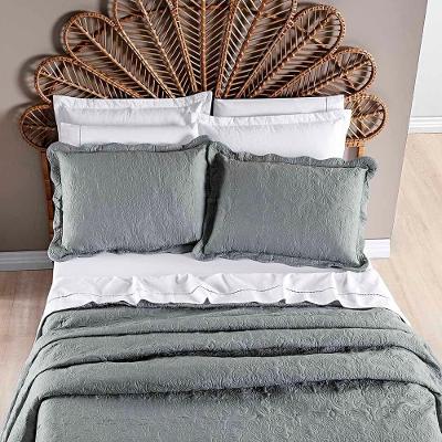 Kit Colcha Cobre Leito Aurora Casal 3 Peças Micropercal 200 Fios - Cinza Lunar
