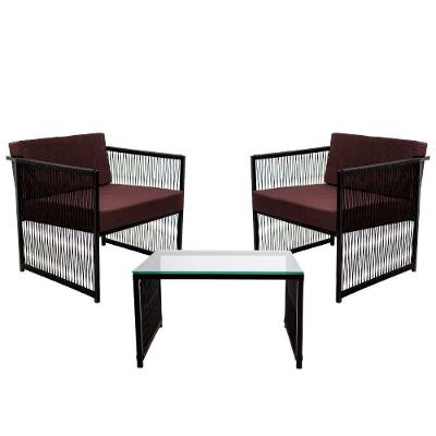 Conjunto De 2 Poltronas Em Fibra Sintética E Mesa De Centro Marrom