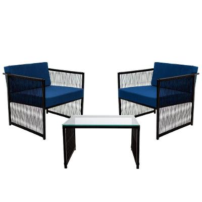 Conjunto De 2 Poltronas Em Fibra Sintética E Mesa De Centro Azul