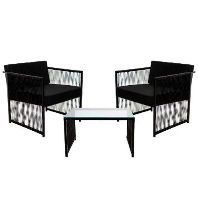 Conjunto De 2 Poltronas Em Fibra Sintética E Mesa De Centro Preto