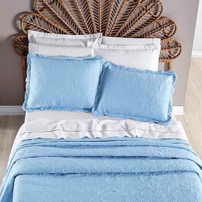 Kit Colcha Cobre Leito Aurora Queen 3 Peças Micropercal 200 Fios - Azul Astral
