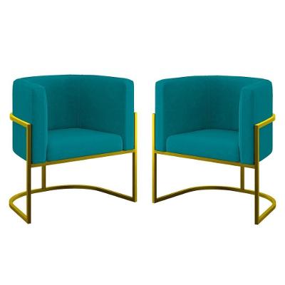 Kit 02 Cadeiras Poltrona Lua Para Sala Quarto Balaqui Decor Azul Turquesa