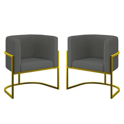 Kit 02 Cadeiras Poltrona Lua Para Sala Quarto Veludo Cinza