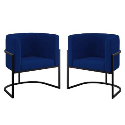 Kit 02 Cadeiras Poltrona Lua Para Sala Quarto Balaqui Decor Azul Marinho