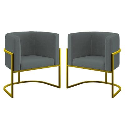 Kit 02 Cadeiras Poltrona Lua Para Sala Quarto Balaqui Decor Cinza