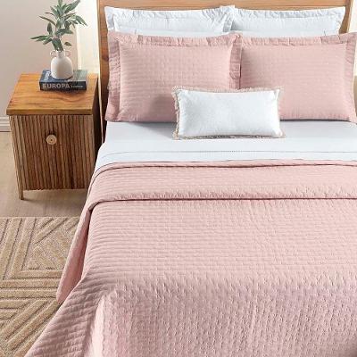 Kit Cobre Leito Colcha Quality Queen 3 Peças Percale 200 Fios Bordado - Rosa