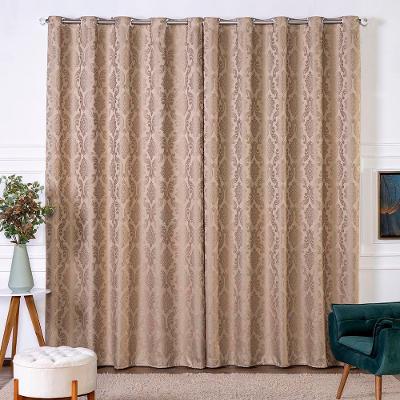 Cortina Turin Jacquard Semiblackout Floral 3,00x2,80m Para Sala Quarto Varão 3m Ilhóses - Avelã